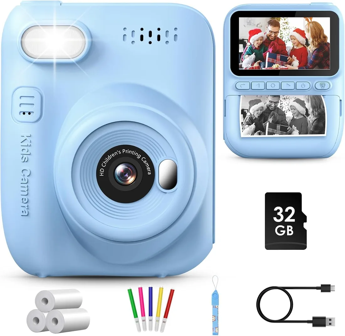 GREENKINDER Camara Fotos Infantil Instantanea para Niños 3 a 12 Años | Pantalla de 3,0", Tarjeta de 32 GB,Sin Juegos, Fácil de Usar,Vídeo HD 1080P Cámara Instantánea,Regalo de Cumpleaños y Navidad