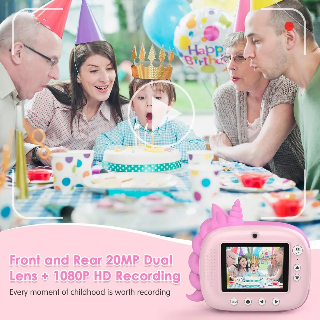 HiMont - Cámara infantil digital instantánea con papel de impresión y tarjeta TF de 32 GB, cámara de vídeo, lápices de colores, clips de fotos para manualidades, regalo, de 3 a 14 años, color rosa foto 2