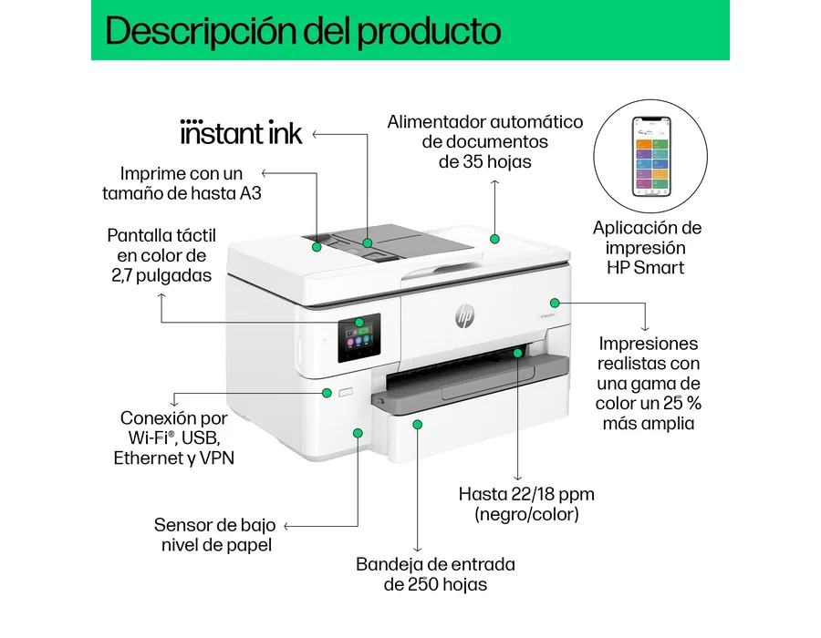 HP OfficeJet Pro 9720e - Impresora Multifunción Profesional de Tinta, hasta A3 e impresión automática a Doble Cara hasta A4, Wi-Fi, 3 Meses de impresión Instant Ink foto 3
