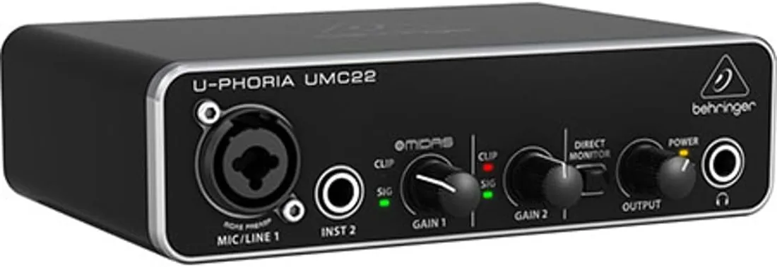 Behringer UMC22 2x2 USB Audio Interface, 48 kHz, with MIDAS-Designed Mic Preamplifier for Microphones and Instruments