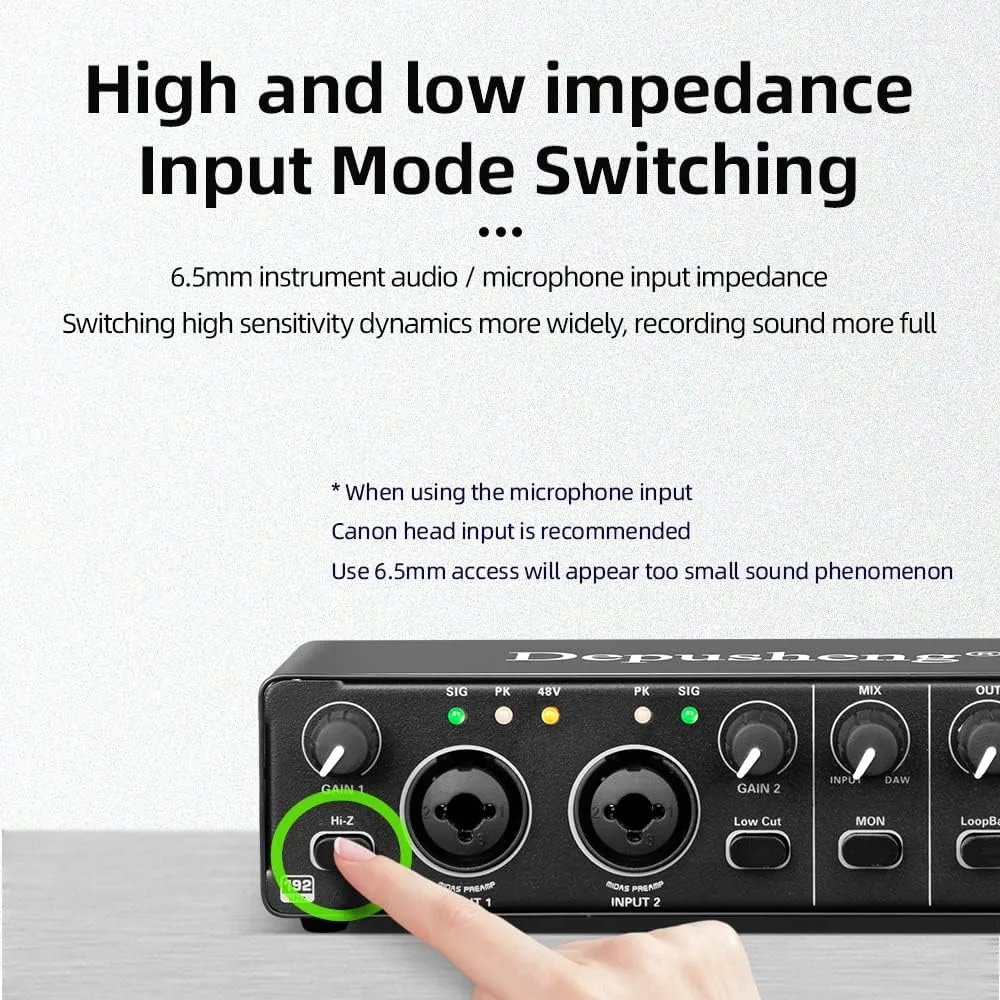 Depusheng RX2 Interfaz de audio USB grabación de computadora Tarjeta de Sonido Audio Studio Audio Interface puede conectar la grabación de guitarra de microfono de condensador de 48V foto 2