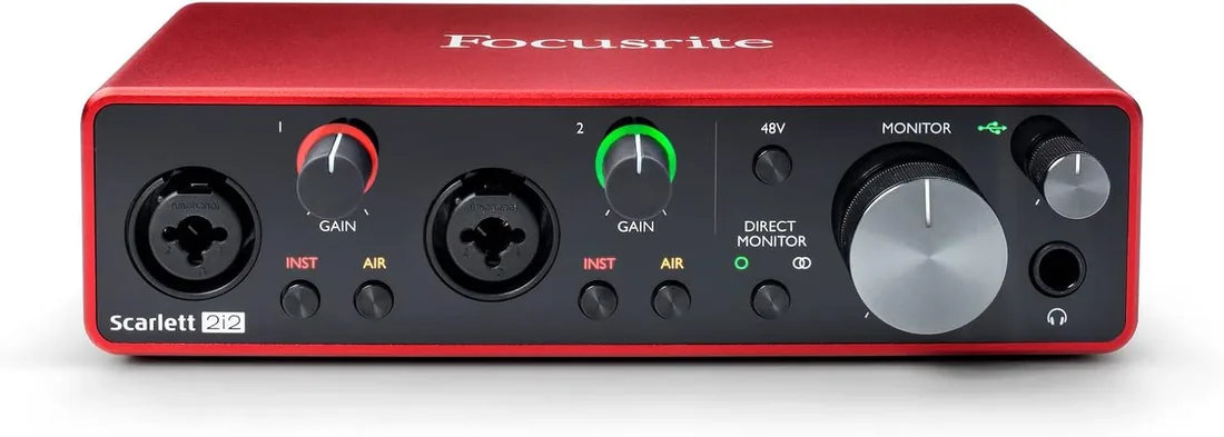 Interfaz de audio USB Scarlett 2i2 3.ª gen. de Focusrite para grabar, componer, retransmitir y emitir pódcast — Alta fidelidad, grabación de estudio y todo el software que necesitas