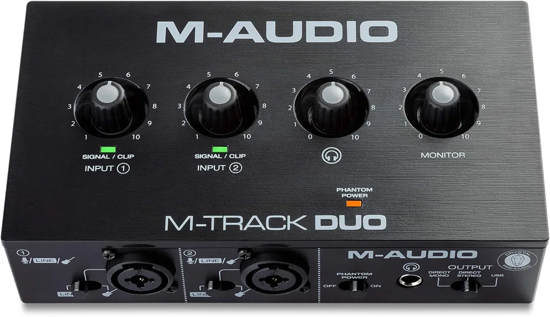 M-AUDIO M-Track Duo Interfaz de Audio USB | Doble XLR, Entradas de Linea y DI, Suite de Software para Grabacion, Streaming y Podcasting