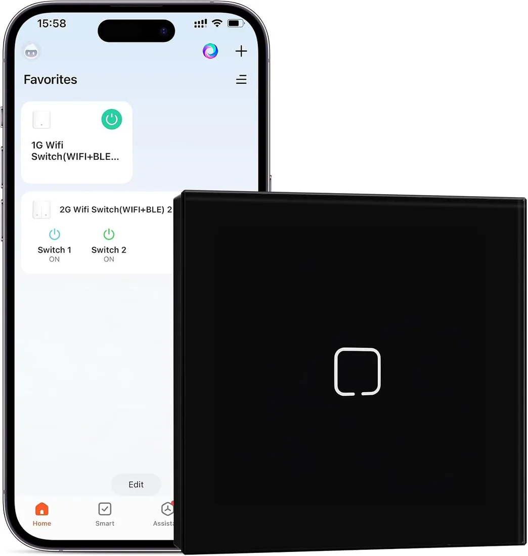 Interruptor Inteligente WiFi Empotrado,Smart Interruptor Táctil Pared,1 Gang 1 Vía 86 * 86 mm,Compatible con Alexa y Google Home (Aplicación Tuya/Smart Life),Negro foto 2