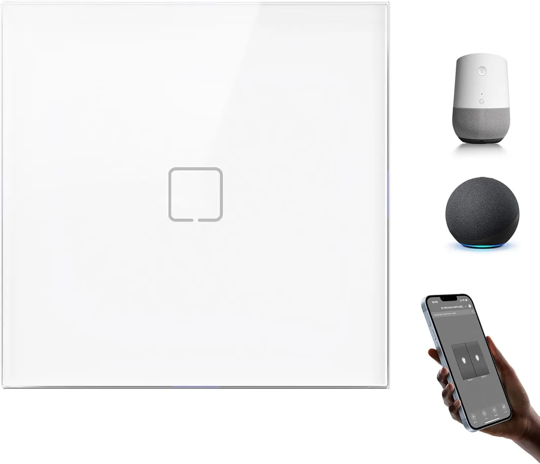 Interruptor Inteligente WiFi Empotrado,Smart Interruptor Táctil Pared,1 Gang 1 Vía 86 * 86 mm,Compatible con Alexa y Google Home (Aplicación Tuya/Smart Life),Blanco foto 2