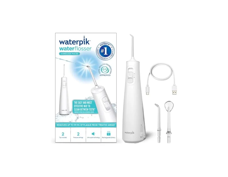 Waterpik Cordless Pulse, Irrigador Dental Eléctrico Portátil, Blanco | Portátil y recargable, Eliminación de placa, Para viajar y baños pequeños foto 2