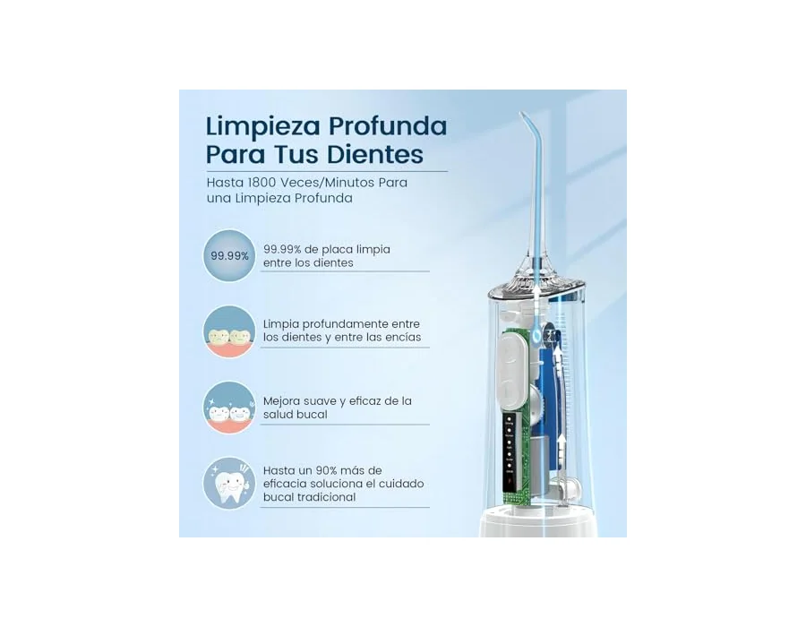 Irrigador Bucal Portatil, Vimmk Irrigador Dental Inalámbrico Profesional 8 Boquillas 5 Modos, IPX7 Impermeable 300ML USB-C Recargable Para Limpieza Dientes, Para el Hogar y los Via — Ref. N2D7 foto 3