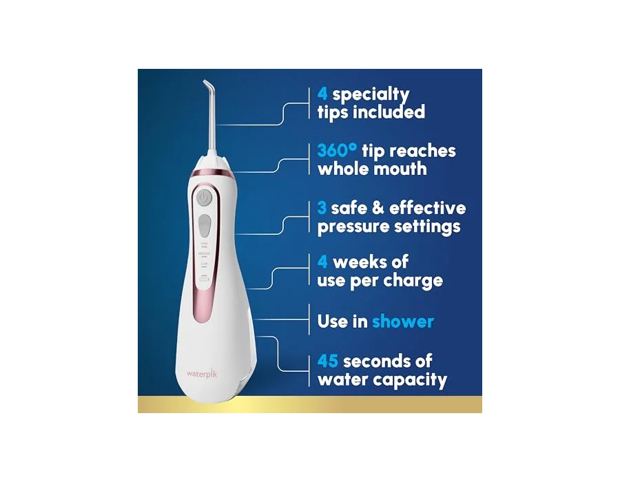 Waterpik - Irrigador de agua inalámbrico avanzado 2.0 para dientes, encías, aparatos ortopédicos, cuidado dental con bolsa de viaje y 4 puntas, aceptado por ADA, recargable, portát foto 3
