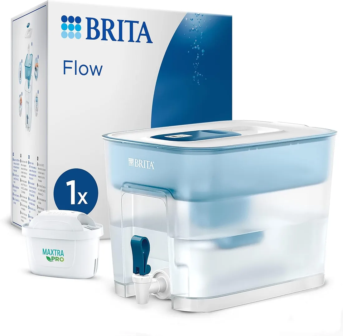 BRITA Dispensador filtro de agua MAXTRA Flow, 1x cartucho Pure Performance | (8.2L) depósito XXL apto para frigorífico con pantalla digital para familias y oficinas, reduce PFAS, cloro, cal e impurezas foto 3