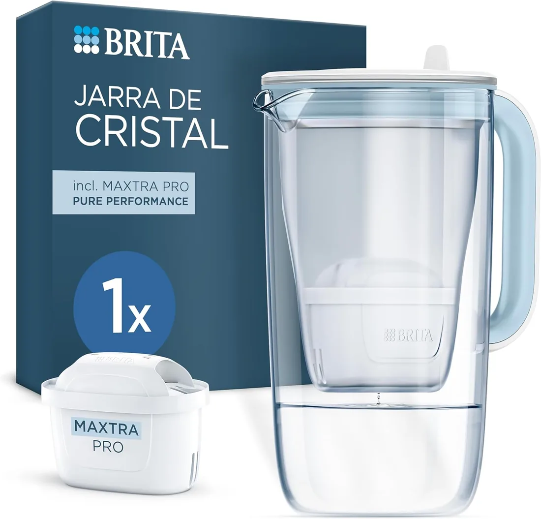 BRITA Jarra filtradora de agua MAXTRA cristal, 1x filtro Pure Performance | Azul (2.5L) jarra de vidrio premium con tapa abatible de fácil llenado y LED Smart Light, reduce PFAS, cloro, metales y más foto 3