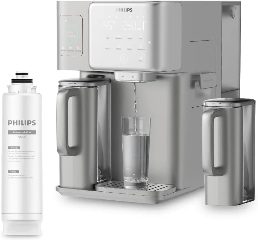 Philips Dispensador de agua por Ósmosis Inversa 9000: agua fría y caliente purificada al instante, función de hielo, minerales esenciales, filtración RO 6en1, >110 contaminantes reducidos, UV-C, 2000L