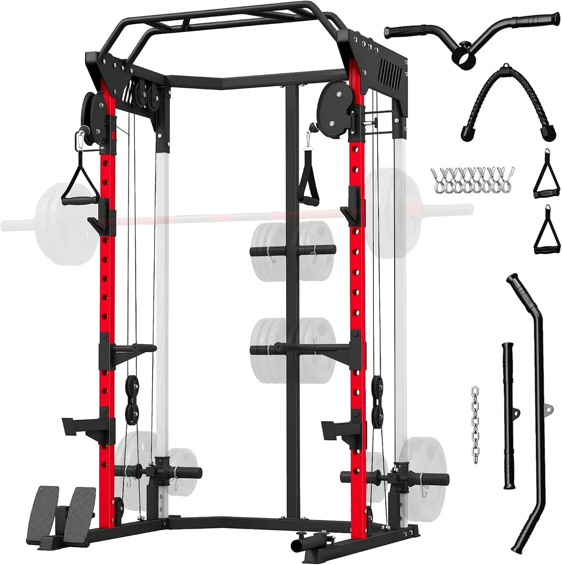 SPORTNOW Jaula de Potencia Musculación con Sistema de Poleas Ajustable | Rack para Sentadillas con Barra de Dominadas, Estación de Fondos, Soporte Barra, para Casa en Gimnasio, Carga 900 kg foto 3