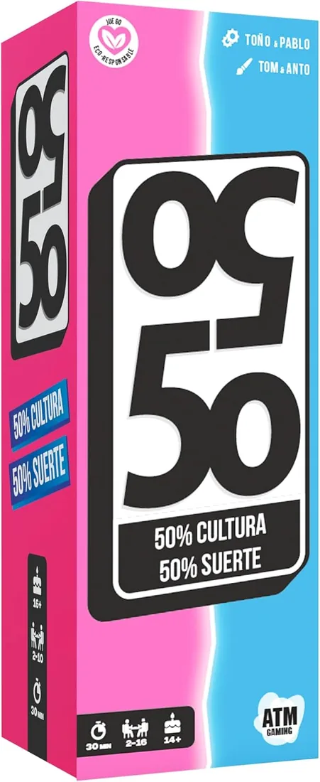 ATM Gaming 50 50 - Juegos de Mesa Adulto y Familia - Trivia de Cultura General Divertido y Educativo - Ideal para Familia, Fiestas, Parejas - Regalo Original