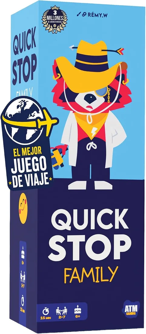 ATM Gaming Quickstop Family – El Juego de Mesa Más Divertido para Toda la Familia | a Partir de 6 años, de 2 a 7 Jugadores y Reglas en 1 min - Juego de Viaje