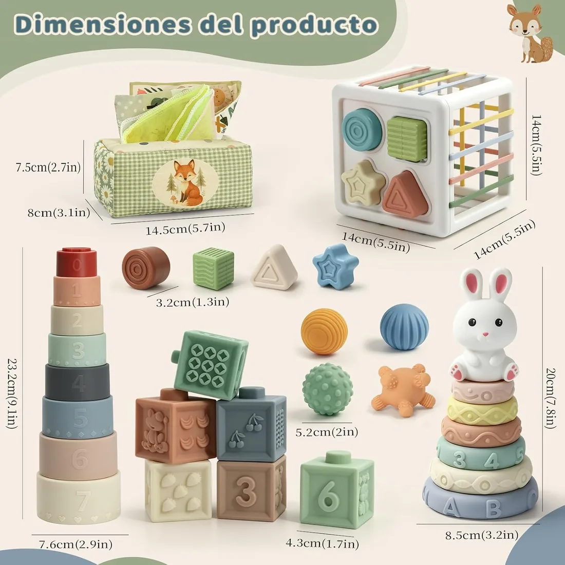 Anook Juguetes Montessori Bebes 6-12 Meses,6 en 1 Juguetes Bebe 6 8 9 Meses | Juguetes Sensoriales,Caja Pañuelos Bebe,Juguete Apilables,Caja de Clasificación,Pelotas Sensoriales,Regalo Bebe 6-12 Meses foto 2