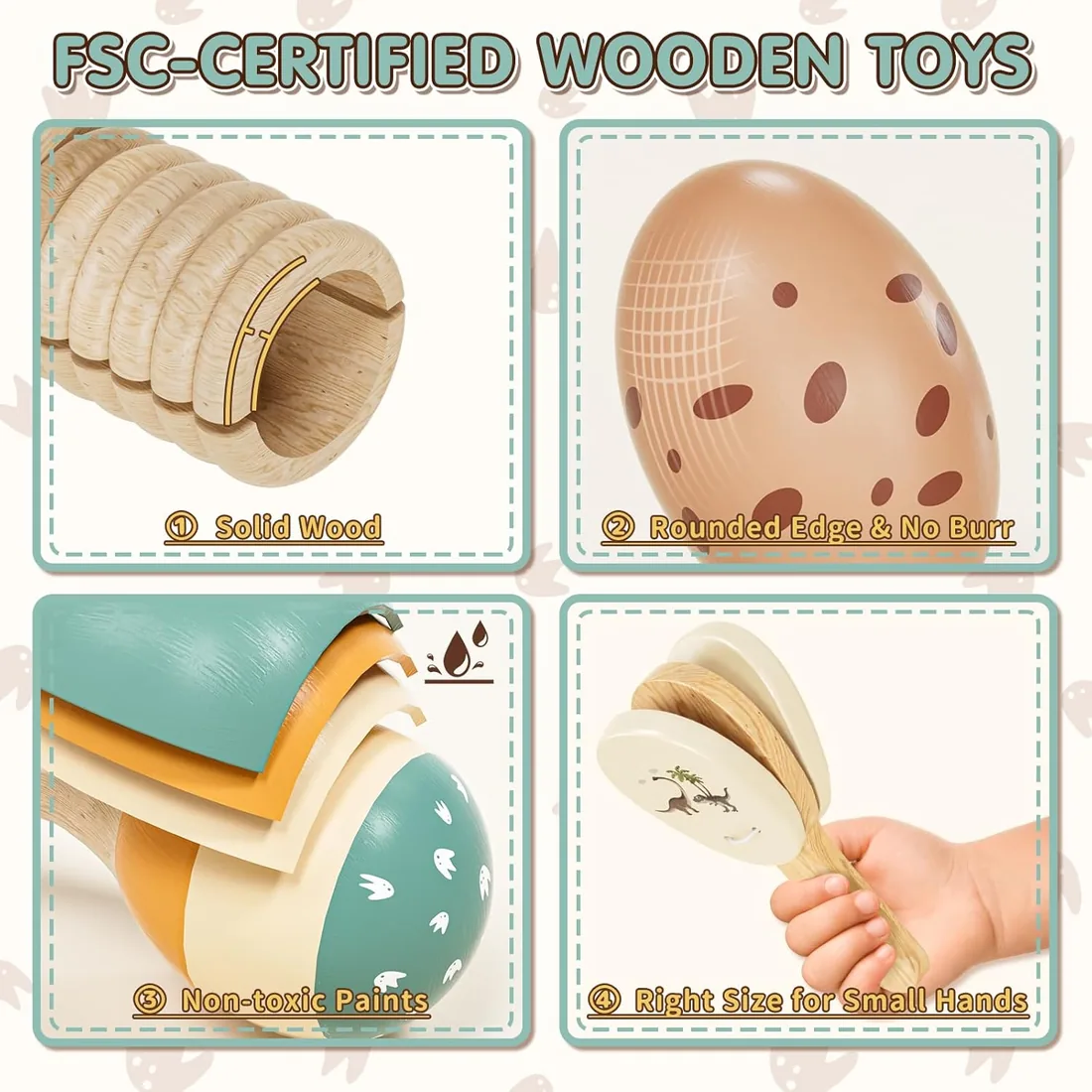Lehoo Castle Instrumentos Musicales Bebe Madera Juguetes para 1 Año- Dino | Montessori Musicales Juguetes 9 PCS con Xilófono Tambor Educación Regalos Niños Niña 1 2 3 Años, con bolsa, certificado FSC foto 3