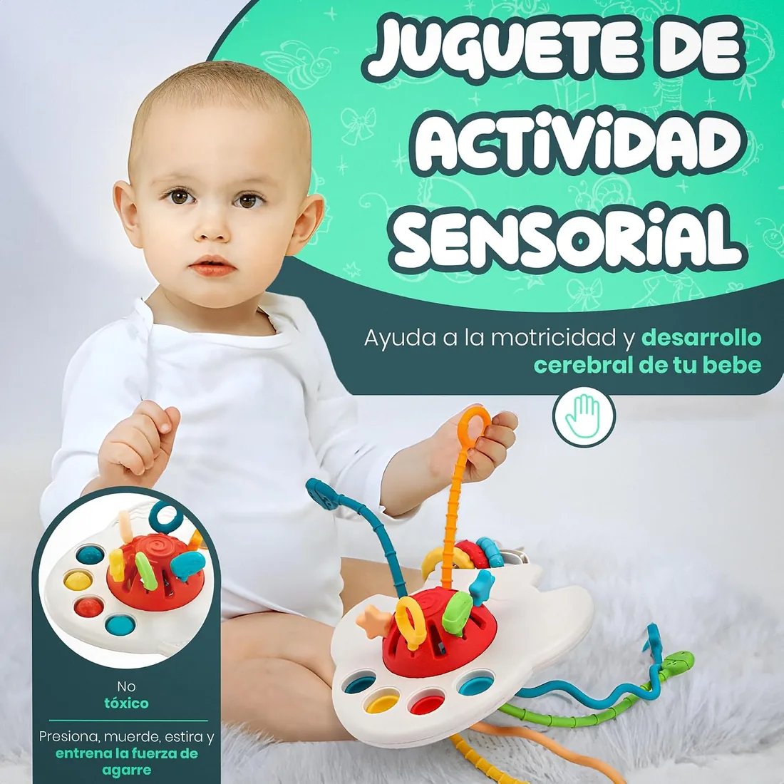 Set Montessori Bebé 6 en 1 – Juguetes Sensoriales y Educativos: Bloques Suaves, Apilables, Caja de Pañuelos y Formas | 34 Piezas | Regalo 6-36 Meses Niño-Niña foto 3