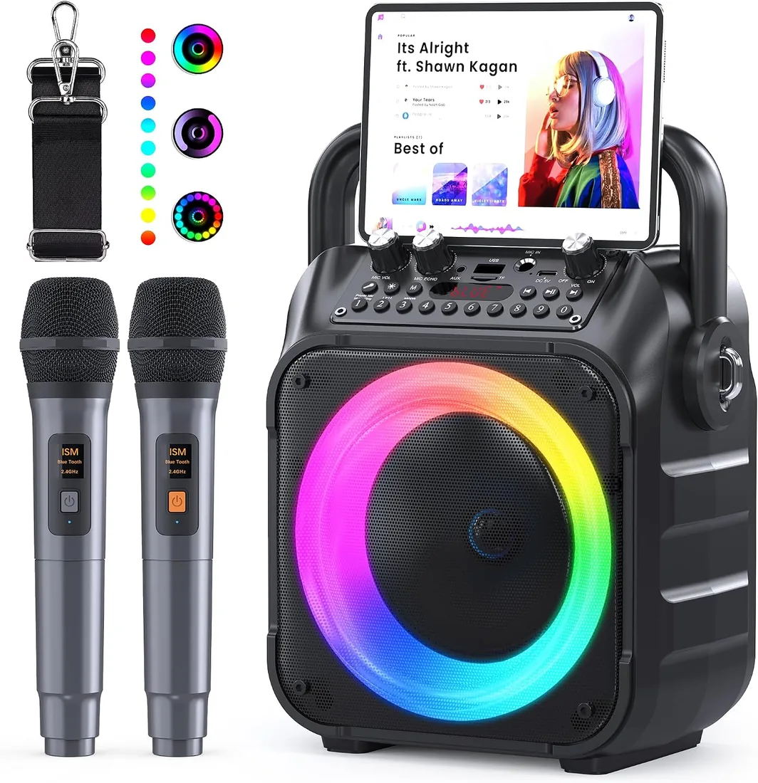 Karaoke 2 Microfonos Inalambricos Ankuka [Versión Actualizada] Altavoz con Microfono de 12W con Subwoofer de 6,5", Autonomía de 8H, Soporta TV/Smartphone/TWS/AUX/USB, Regalo para Niños y Adultos foto 3