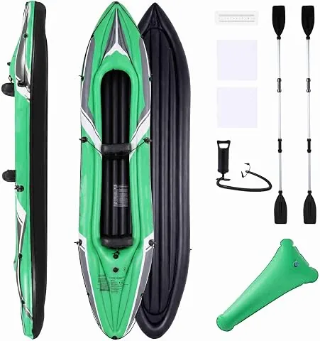 HOMASIS Kayak Hinchable 2 Plazas, para Pesca, Carga 160 kg | Piragua Hinchable con Remos de Aluminio, Respaldo y Reposapi