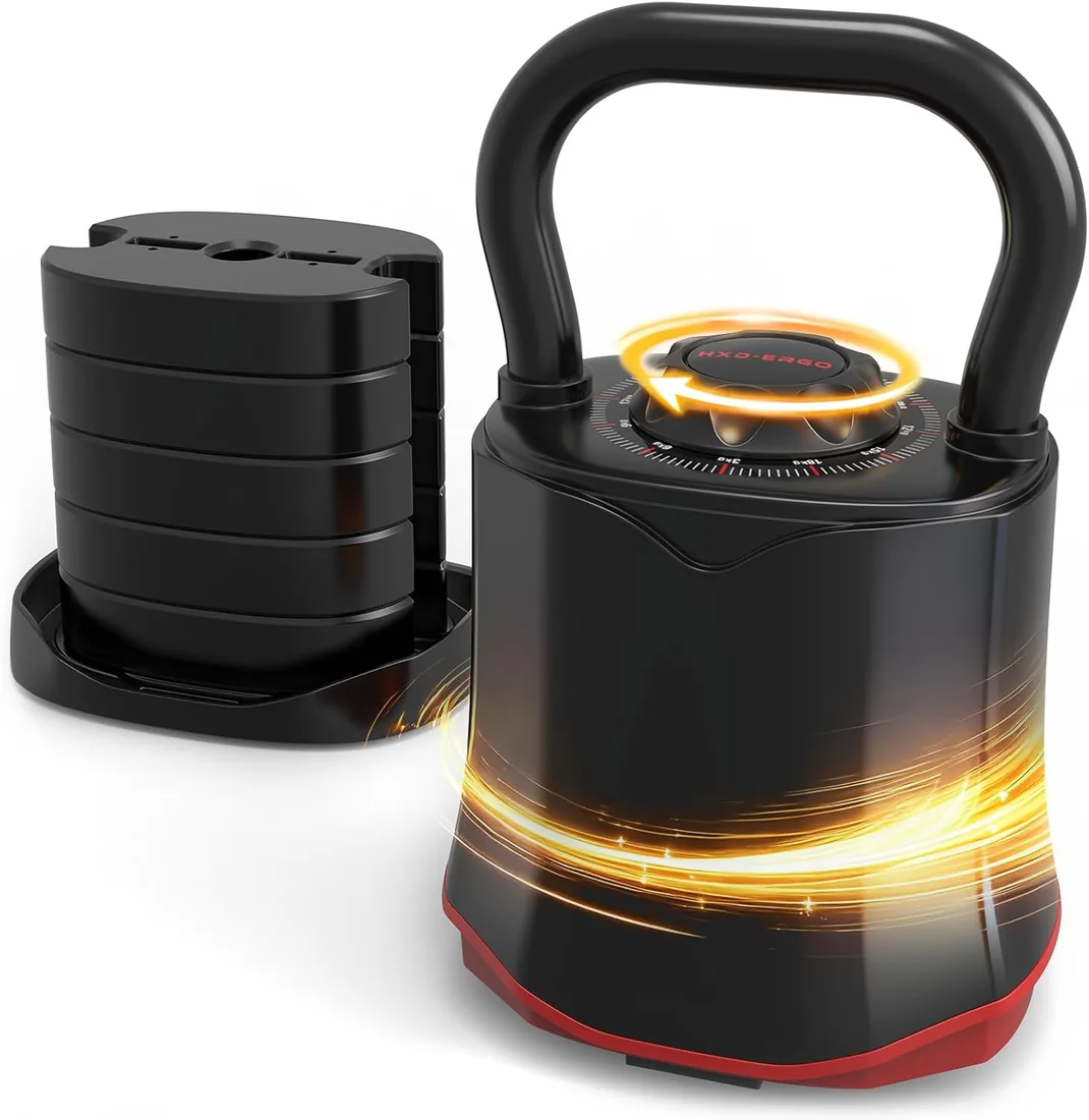 HXD-ERGO Kettlebell Ajustable 6-en-1 (3–18 kg), Cambio de Peso Rápido, Asa Ancha y Ergonómica, Pesa Rusa Compacta para Entrenamiento en Casa