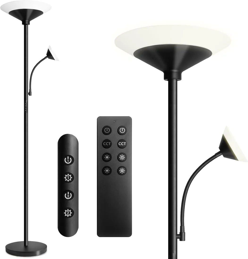BBHome Lámpara de Pie Salón LED 27W Regulable con Lámpara de Lectura 6W, Lámpara de Pie Moderna con Mando a Distancia y Táctil para Salón, Dormitorio, Oficina
