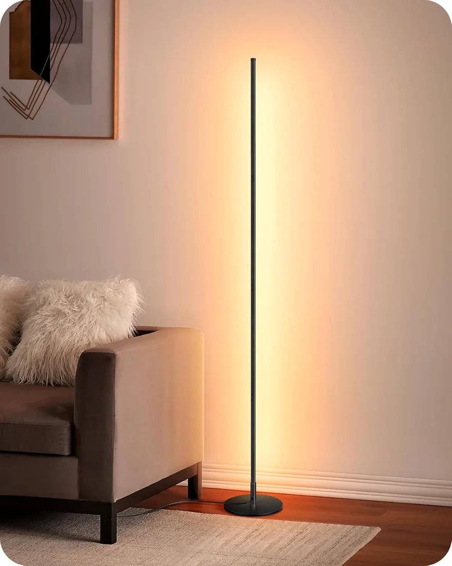 EDISHINE Lámpara de Pie Salón, LED Regulable, Altura Ajustable, Negro | 3000 K Blanco Cálido, Función Memoria, Interruptor de Pie, Hasta 146 cm, Lámpara de Pie Moderna para Dormitorio y Oficina foto 3