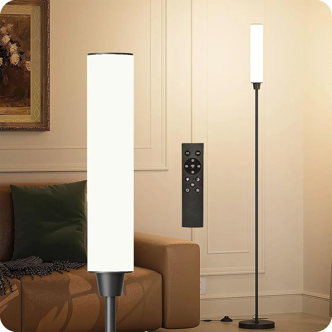 lampara de pie con control remoto，lampara pie salon，lampara de pie led regulable Brillo 10% - 100% y temperatura de color 3000k - 6000k，lámpara de pie con interruptor de pedal (negro)