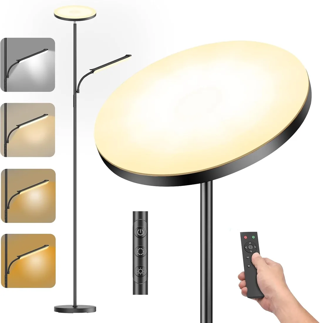 Lámpara de Pie LED Regulable de 42W, Lamparas de Pie Para Salon Superbrillante de 4000 LM Para Sala de Estar Con Luz de Lectura, Ajuste de temperatura de color y brillo (42W) foto 2