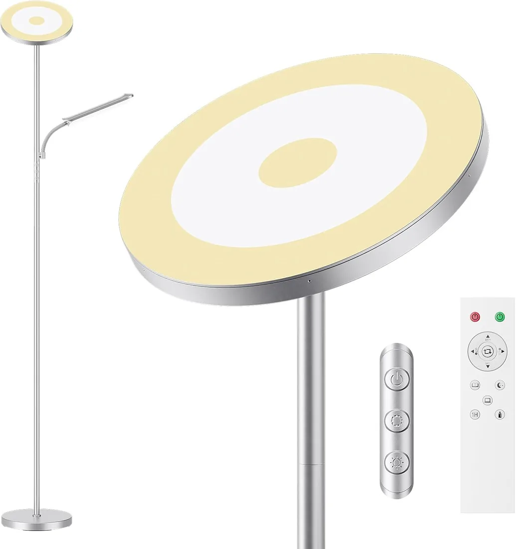 Lámpara de Pie LED Regulable de 42W, Lamparas de Pie Para Salon Superbrillante de 4000 LM Para Sala de Estar Con Luz de Lectura, Ajuste de temperatura de color y brillo (42W)