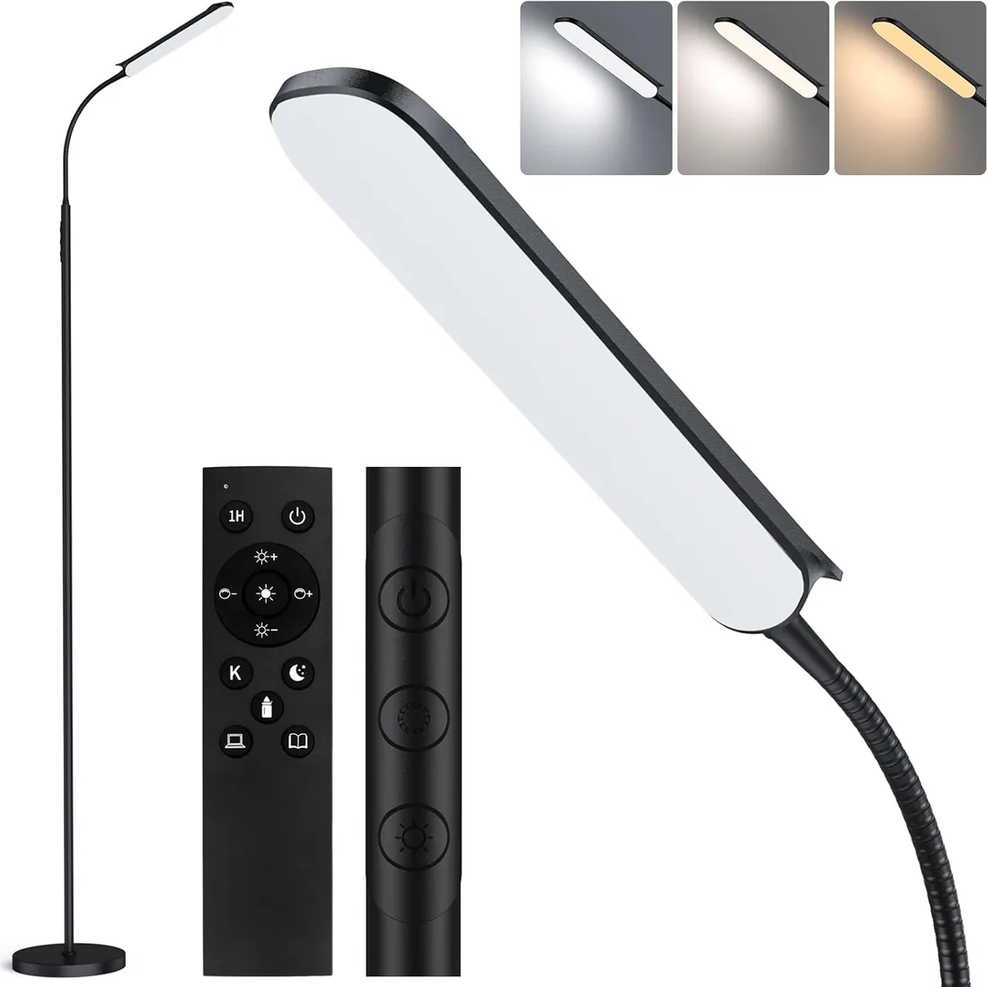 TRUMPETS Lámpara de Pie LED Regulable 18W 2200LM con Control Remoto y Táctil, Ajuste Lineal de Temperatura de Color y Brillo Para Salas de Estar, Dormitorios, Oficinas (18W),