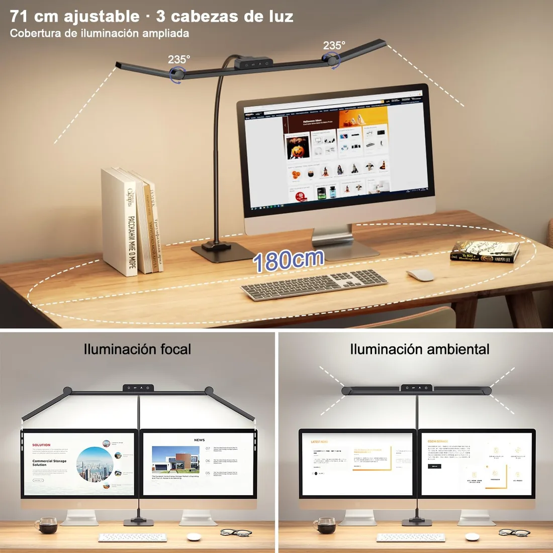 KableRika Lámpara Escritorio LED, 24W Flexo Escritorio con Base, Luz de Arquitecto Regulable, luz monitor con Temporizador, 1500 lúmenes para Leer, Estudiar y Oficina en el Hogar foto 2