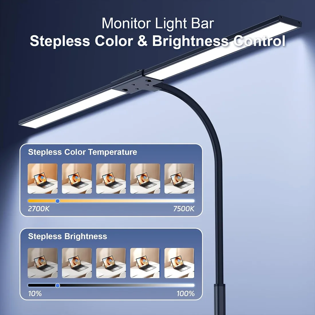 Lampara de Escritorio de LED 24W con Control Remoto - 1500LM 80CM Flexo LED Escritorio con Pinza Luz Leer Puerto de carga USB para Estudiar, Oficina, Negro foto 2