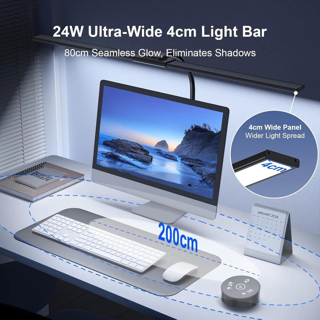Lampara de Escritorio de LED 24W con Control Remoto - 1500LM 80CM Flexo LED Escritorio con Pinza Luz Leer Puerto de carga USB para Estudiar, Oficina, Negro foto 3