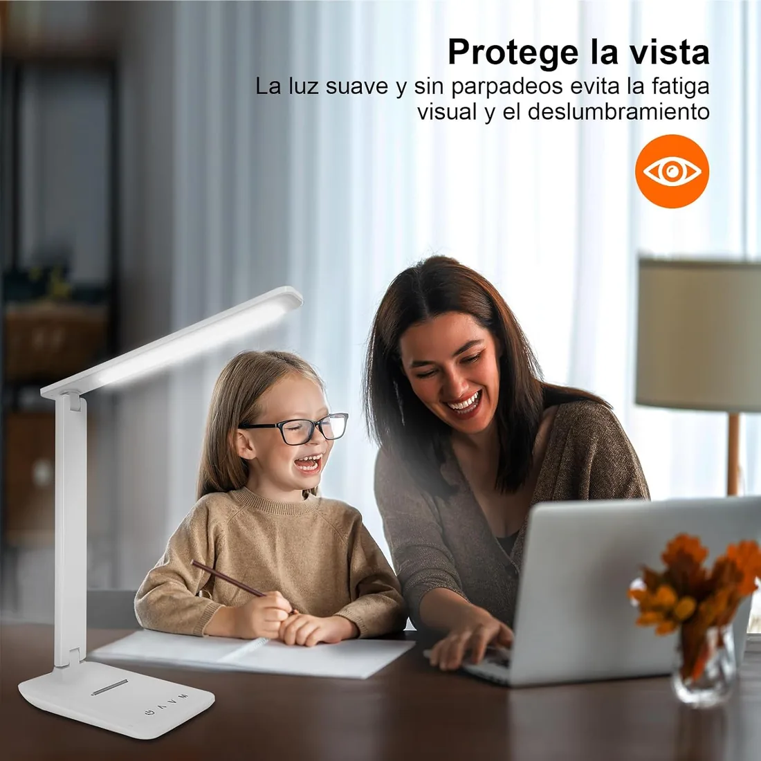lámpara Led Escritorio, Flexo de Escritorio con luz nocturna, lampara de escritorio con control táctil, Puerto de carga USB, 5 niveles de luminosidad 5 modos (blanco) foto 2