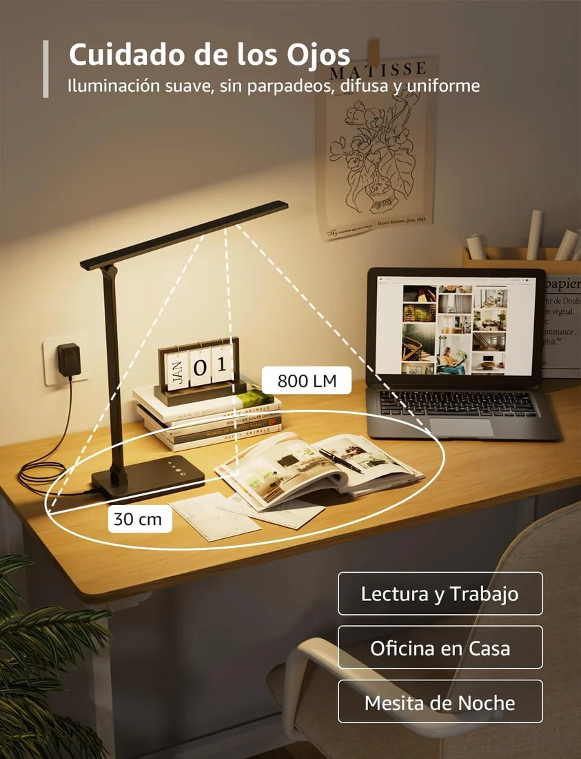 Lepro Lámpara Escritorio LED 750 LM Regulable Negro foto 3