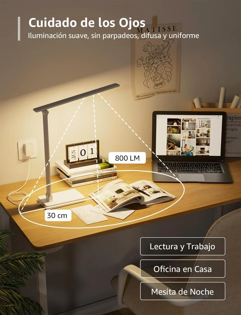Lepro Lámpara Escritorio LED 800 LM Regulable Blanco foto 3