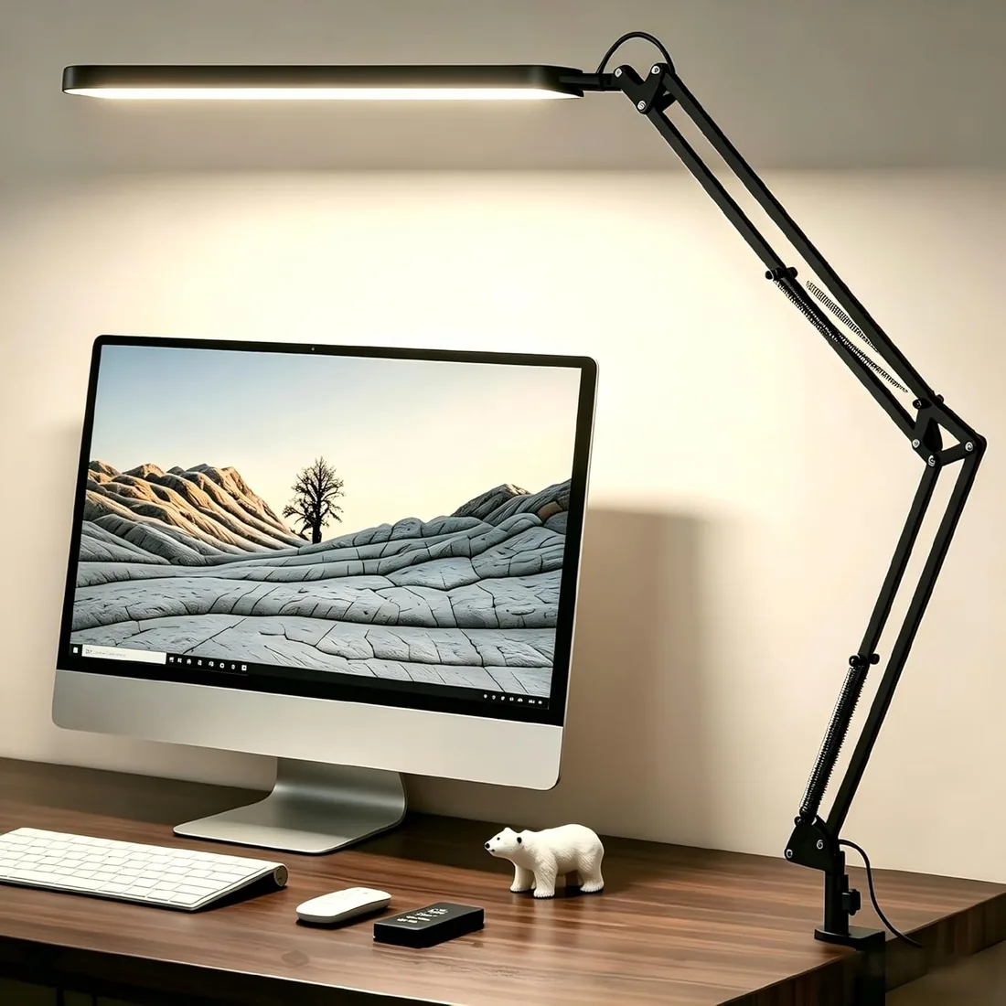 SKYLEO Lámpara Escritorio-Flexo LED Escritorio 1300LM - 5 modos de color x 11 niveles de brillo - Brazo oscilante ajustable - Temporizador y función de memoria - 12W Flexo - Negro