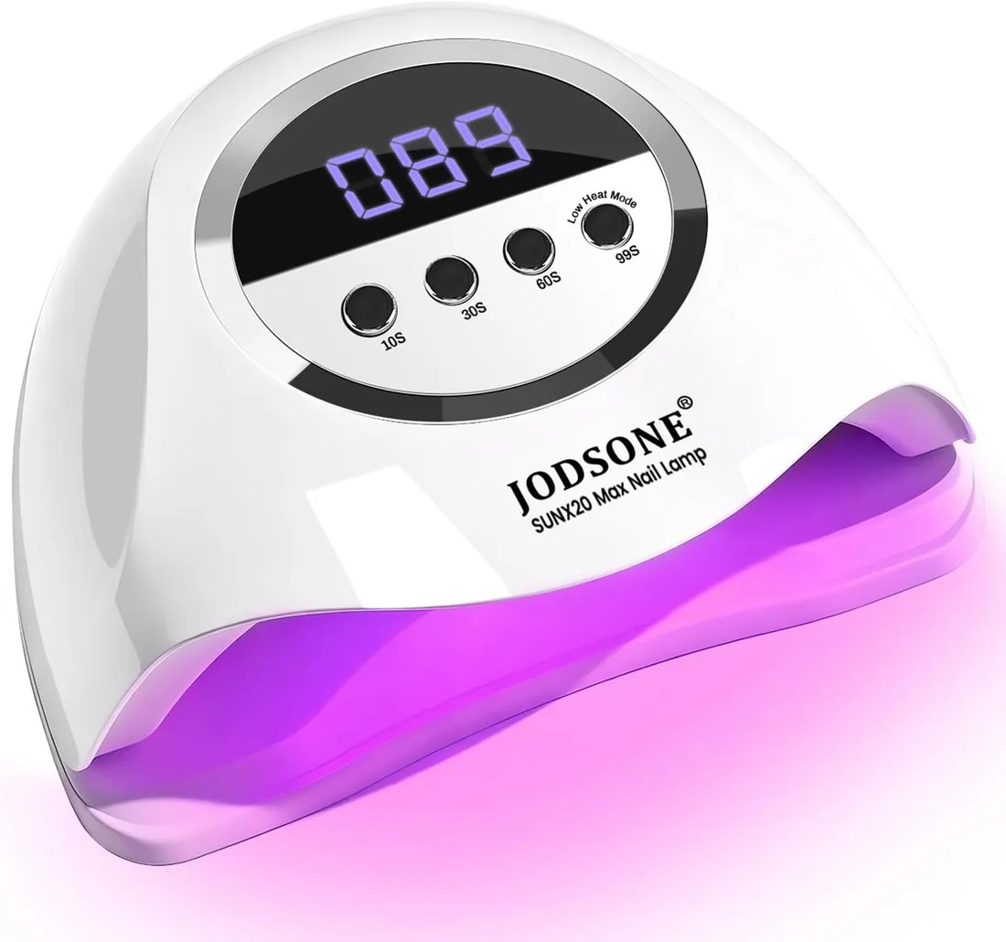 JODSONE Lámpara de uñas semipermanentes UV LED 320W, Lámpara de uñas profesional con 72 luces duales, sensor automático 4 temporizadores 10/30/60/99s, pantalla LCD para salón y hogar