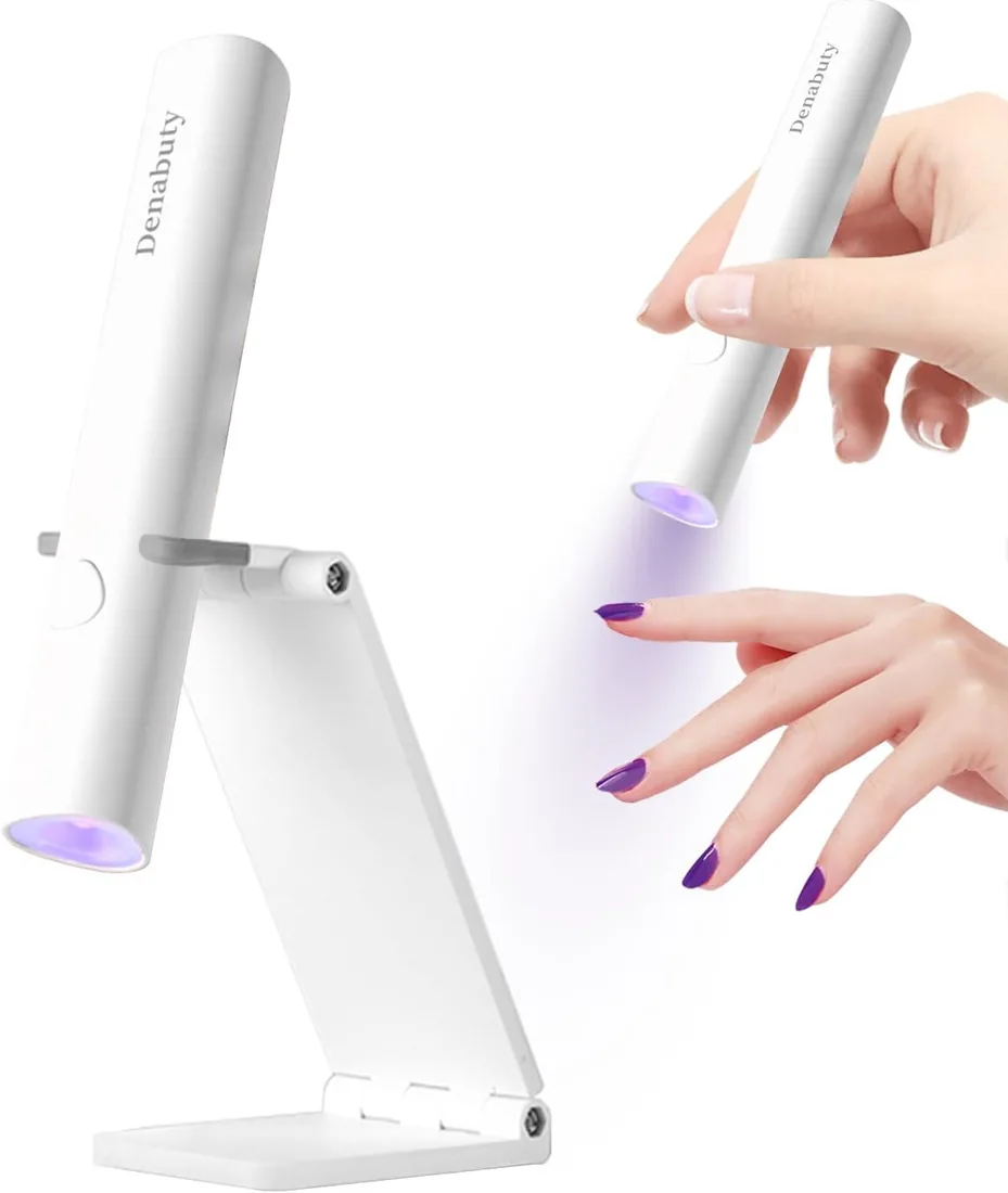 Lampara Uñas Semipermanentes, Denabuty Mini Lampara UV LED Uñas 3W 20/60S | Secador de Uñas Portátil et Recargable con 2 Temporizador, para Manicura, Resina de Extensión de Gel DIY Arte de Uñas Blanco