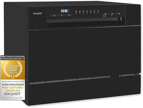 Exquisit® Lavavajillas compacto de 55Cm para sobremesa, Clase D, Color Negro, 6 Servicios, 7 Programas, Inicio Diferido 24H, Consumo 49 kWh / 100 ciclos, Medidas 43,8x55x50 Cm. foto 2
