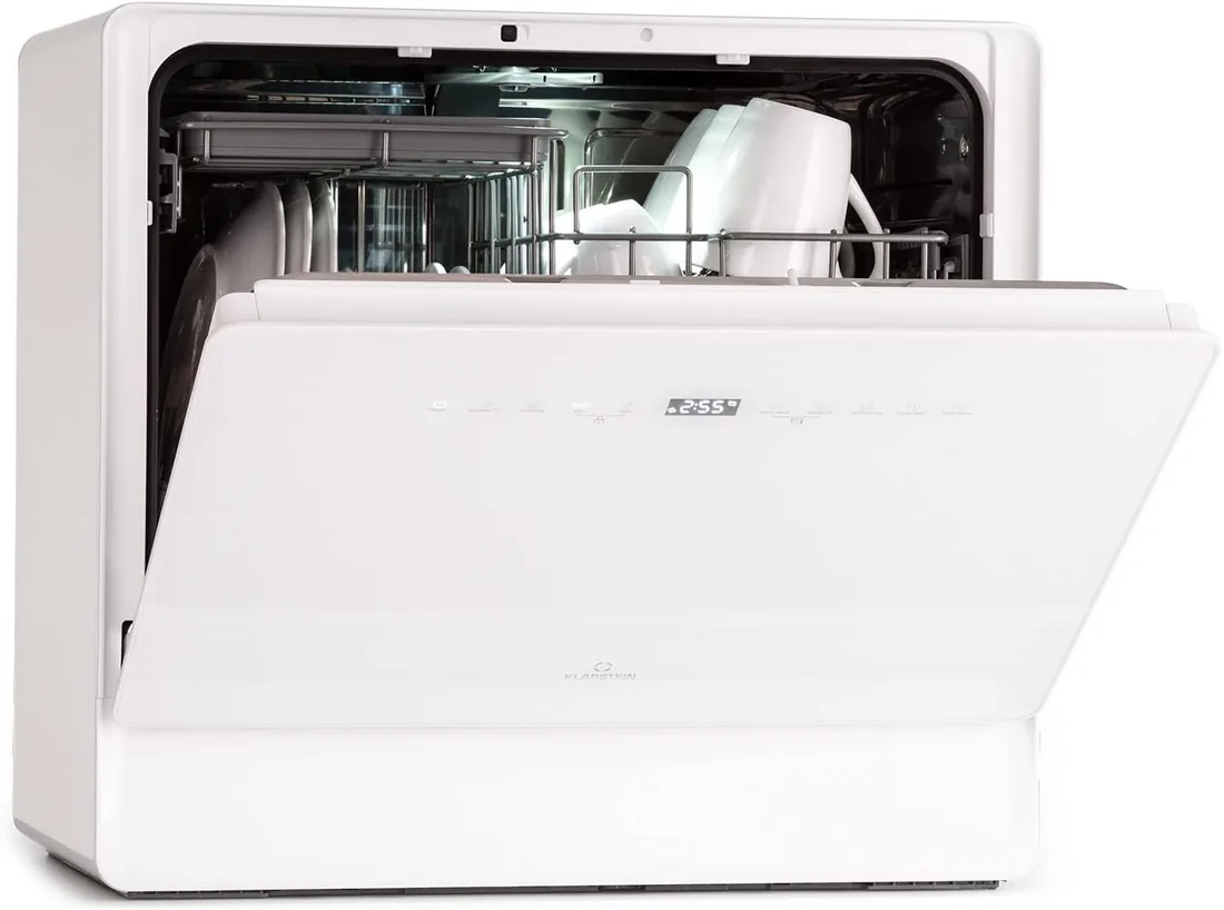 Klarstein Lavavajillas para Sobremesa Pequeño, Mini Lavavajillas 6 Cubiertos, Portatil Encimera Silencioso, Lavaplatos con 7 Programas de Lavado, Compacto Casa y Oficina