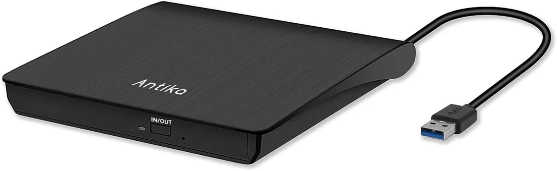 Antika Grabadora de DVD/CD External USB 3.0 Portátil Diseño Ultra Delgado, Lector de DVD/CD con Capacidad de Corrección de Errores, Compatible con WIN98/XP/WIN7/WIN8/WIN10/XP/Mac OS 8.6