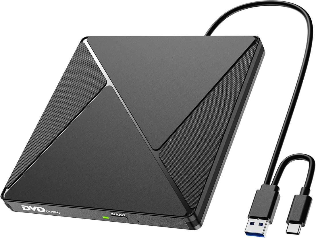 Lector CD DVD Externo, Grabadora CD DVD Unidad Externa con USB 3.0 y USB-C, Unidades Portátil CD/DVD /-RW/ROM Estable para PC/Portátiles/Windows 11/10/8/7/XP/Vista/Linux/MacOS