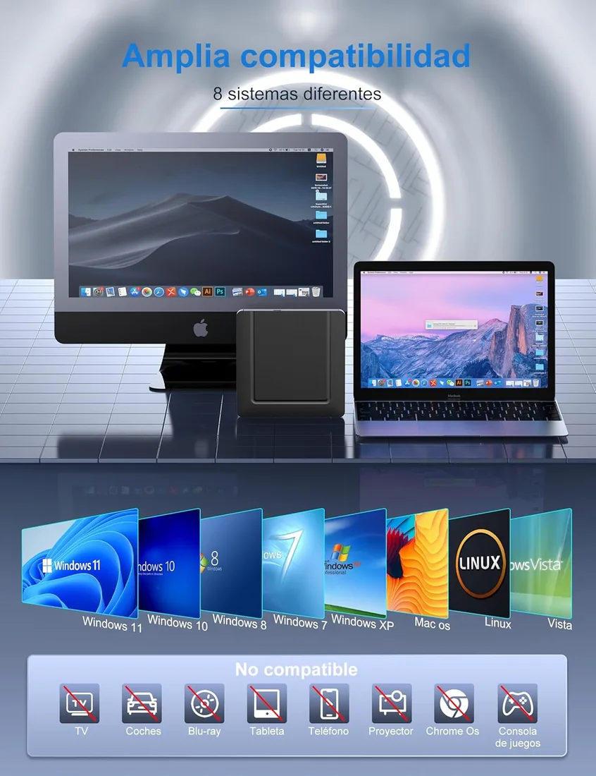 Lector CD DVD Externo, Superdelgado Grabadora CD DVD Unidad Externa con USB 3.0 y USB-C, Unidades Portátil CD/DVD /-RW/ROM Estable para PC/Portátiles/Windows 11/10/8/7/XP/Vista/Linux/MacOS foto 3