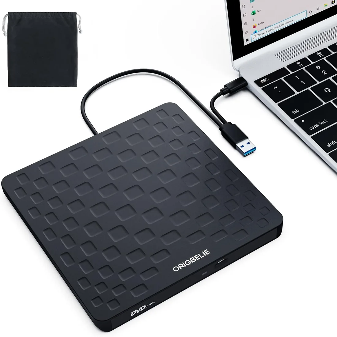 ORIGBELIE Grabadora CD DVD Externa, Ultra Delgado 13mm Unidad CD DVD +/-RW | Plug & Play, USB 3.0 Tipo C Lector de CD Externo para Portatil, Windows 11/10/8/7, Linux y Mac OS (Negro) foto 2