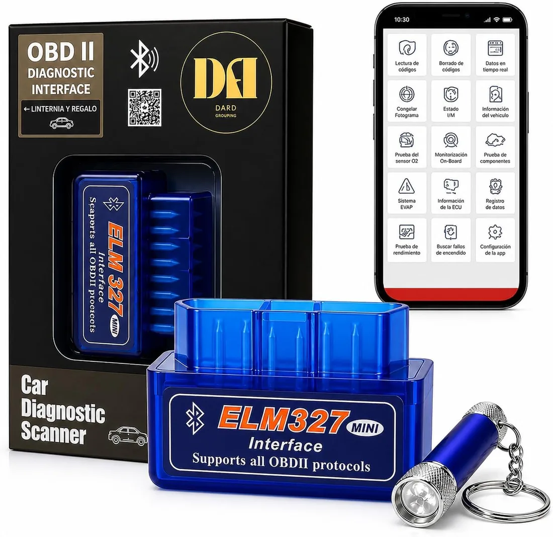 DARO OBD2 Diagnosis Coche Multimarca ELM327 Bluetooth con Linterna LED | Máquina diagnosis coche, lector OBD2 y scanner OBD2 para coches, compatible con Android e iOS y app en español e inglés. foto 3