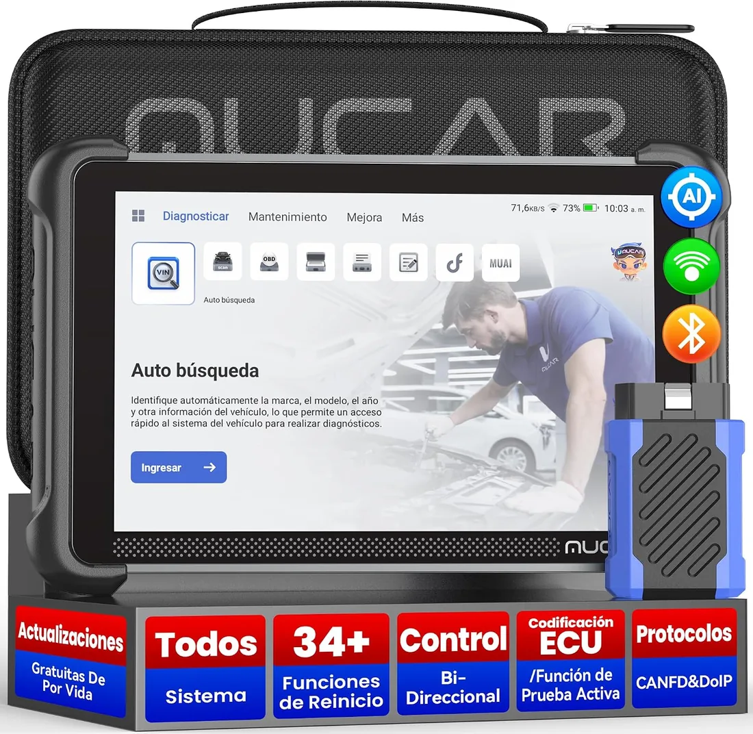 mucar OBD2 Diagnosis con AI Assist, 892BT Diagnosis Coche Multimarca con 34 Funciones De Reinicio + Todos Sistema, OBD2 Diagnóstico para Control Bi-Direccional/Codificación ECU-Actualización Gratuita foto 2