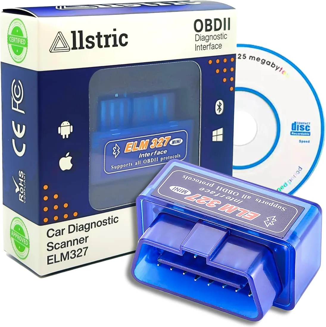OBD2 Bluetooth. Mini Lector ELM 327 para Diagnosis Coche multimarca. Herramienta de análisis obd2 Diagnosis. ELM327 Bluetooth Original. Maquina Diagnosis de Errores y Fallos. OBD2 y CD