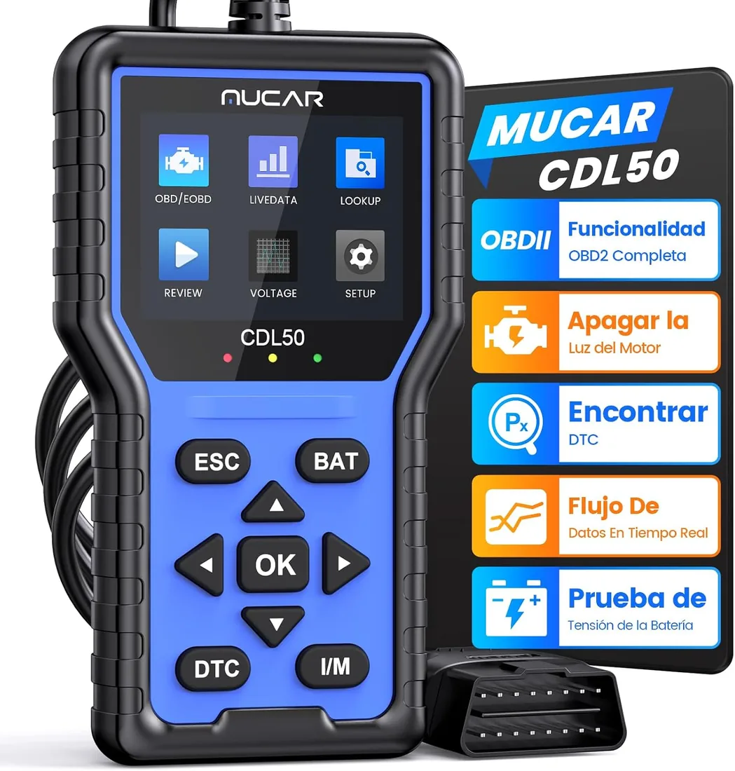 OBD2 Diagnosis, MUCAR CDL50 Diagnosis Coche Multimarca con Funcionalidad OBD2 Completa, OBD2 Diagnóstico Coche para Sistema del Motor, Maquina Diagnosis Coche de Apoyo OBDII/EOBD Protocolos
