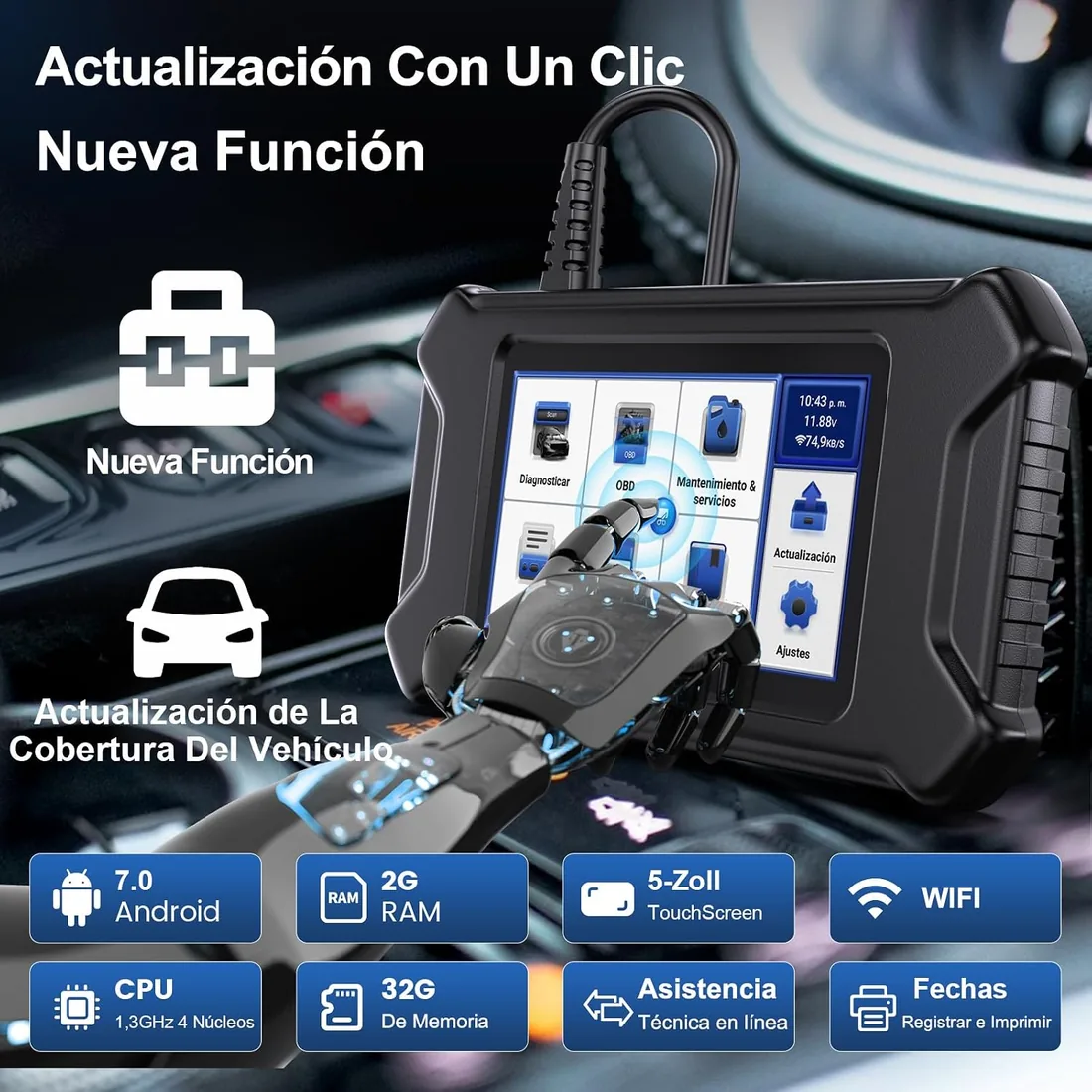 OBD2 Diagnosis, MUCAR CS90 Diagnosis Coche Multimarca con 2 Sistemas (ECM/ABS) Y 28 Funciones de Reinicio, Maquina Diagnosis Coche para AutoVIN, Android 7.0, Wi-Fi Actualización Gratuita foto 2